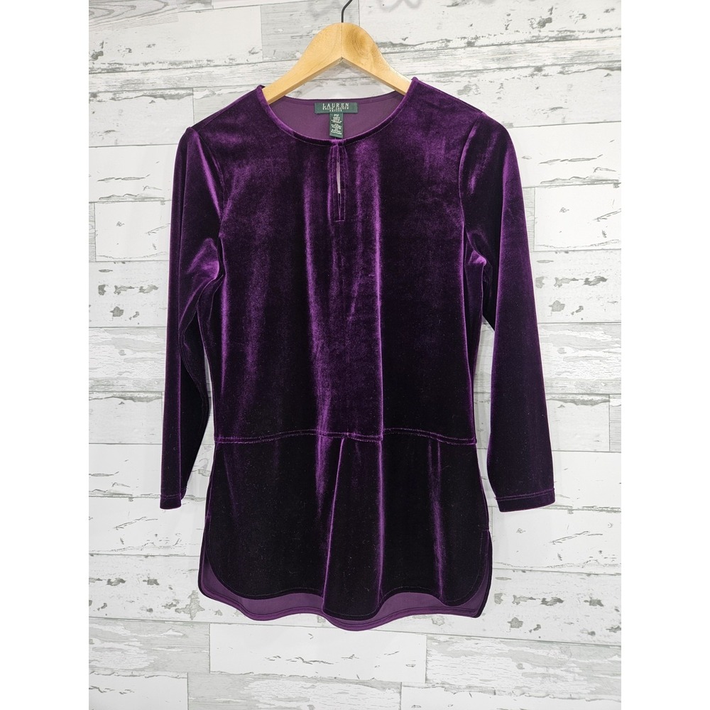 Lauren Ralph Lauren Petite Purple Velvet Tunic Top Long Sleeve PM Holiday